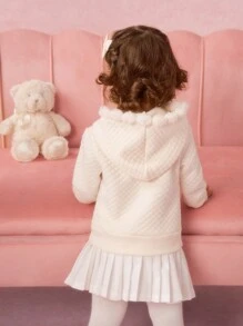 SHEIN Baby Girls' Simple Pom Pom Decor Sweatshirt, For Outdoor Wear, Spring And Autumn - Apricot - View 2