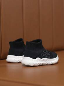 时尚图案拼色软底婴儿一脚蹬运动鞋 - 黑色 - 查看 4