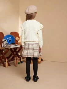 PrepCrw Young Girls Casual Solid Ruffled Trim Cardigan, Autumn/Winter - Beige - View 2