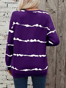 SHEIN LUNE Women Casual Round Neck Contrast Color Drop Shoulder Loose Sweatshirt For Autumn - Purple - View 2