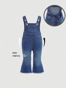 SHEIN Baby Girl Cute Blue Denim Bow Overalls Flared Pants