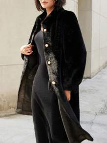 Aveloria Commuter Style Fluffy Blended Fuzzy Longline Loose Overcoat