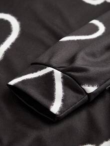 SHEIN Bộ 2 áo nỉ họa tiết trái tim cho bé gái, lớp lót nhung dày, áo hoodie thường ngày phong cách đường phố & quần ống rộng, cỡ lớn - màu đen - Xem 5