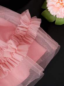 SHEIN Baby Girl Newborn Plain Color Ruffle Hem Wide Strap Casual Dress - Watermelon Pink - View 5