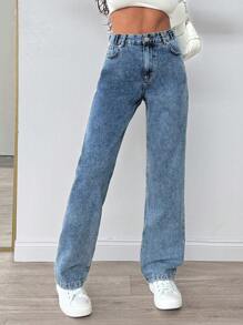 SHEIN Cottnline WOMEN STRAIGHT LOW WAIST JEANS - Medium Wash - View 7