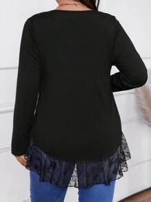 Flirla 加大码纯色针织撞色蕾丝前系带长袖外套，万圣节服装