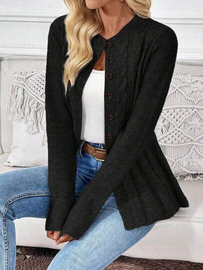Cárdigan corto casual de un solo pecho de unicolor y manga larga para mujer, otoño/invierno