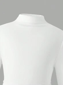 Tween Girls Stand Collar Solid Color Ruched Asymmetric Hem Long Sleeve T-Shirt - Multicolor - View 8