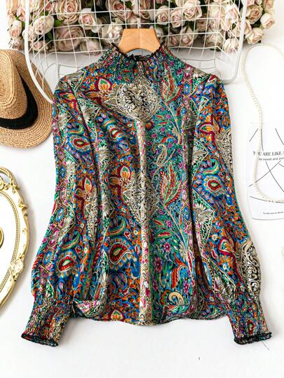 秋季大码佩斯利印花长袖休闲衬衫