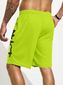 Gym Rark Boyfriend Style Men's Summer Casual Letter Print Drawstring Waist Loose Workout Shorts - Mint Green - View 2