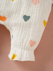 嬰兒女孩心形印花連體衣，蝴蝶結裝飾和荷葉邊設計 - 粉色 - 查看 5