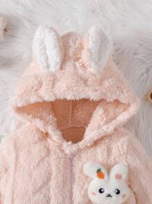 Baby Girls' Hooded 3D Ears Cute Rabbit Fluffy Warm Jumpsuit, Winter - Apricot - View 4