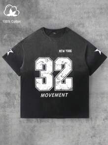 Manfinity Sporsity Plus Size Men's Casual Letter Print Crew Neck Short Sleeve T-Shirt