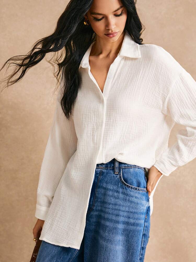 Drop Shoulder Solid Longline Shirt Summer Tops Vacation Clothes