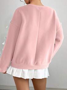 Chiquease 女士情人节约会蝴蝶结装饰卫衣，毕业季、教师节、返校季套头衫 - 粉色 - 查看 2