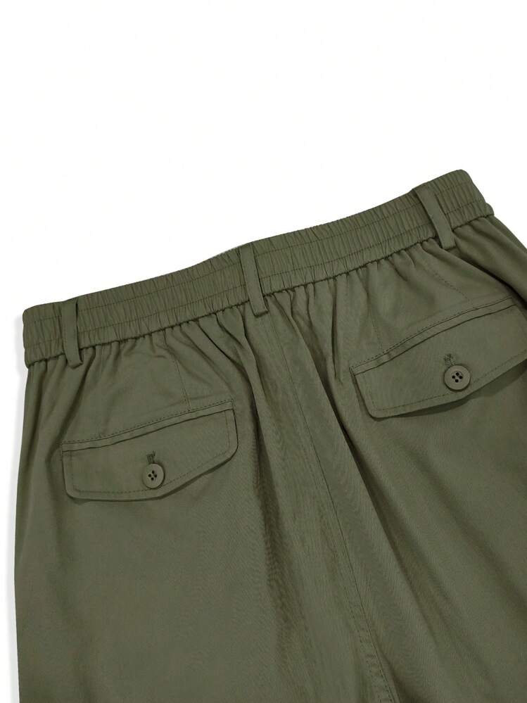 Manfinity Homme Pantaloni cargo casual da uomo di colore unito con tasche multiple, adatti per l'uso quotidiano, autunno - Verde militare - Visualizzare 7