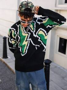 Manfinity Hypemode Men's Round Neck Long Sleeve Patterned Simple Knitted Sweater, Casual Wear - Multicolor - View 5