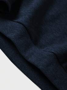 EURMUSE Cotton Men Letter Patched Quarter Zip Sweatshirt - Navy Blue - View 4