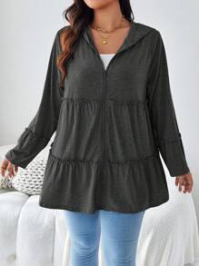 EMERY ROSE Abrigo largo de manga larga de uso diario casual con capucha y cremallera, de unicolor, con bolsillos, ropa de invierno, conjunto de atuendo para vacaciones, térmico, talla grande