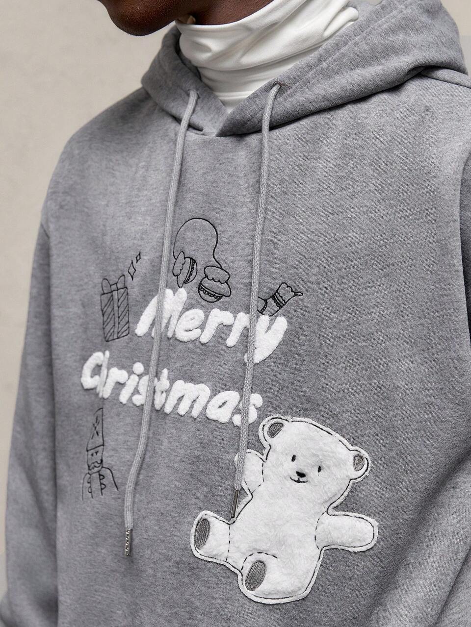 Christmas Men's Loose Fit Drop Shoulder Crew Neck Hoodie Pullover, Suitable For Autumn/Winter