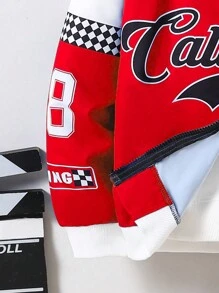 SHEIN 青少年男孩摩托车风格时尚长袖夹克 - 紅白色 - 查看 4