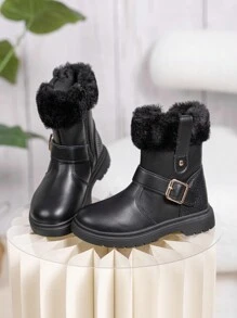 Kids' Winter Warm Snow Boots, Fashionable Anti-Slip Soft Sole Outdoor Children Leather Boots