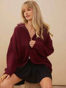 WESTFADE 圣诞毛衣 双拉链 长款 落肩 前拉链 长袖 开衫