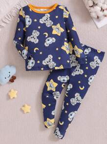 2 件装男婴可爱星星、月亮和考拉印花长袖衬衫和紧身裤睡衣套装 - 彩色 - 查看 8