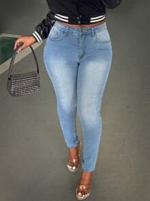 Plus Size Women's Basic Casual Fit Jeggings - Light Wash - View 3