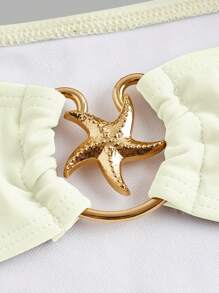 Swim Oasis Conjunto de traje de baño de una sola pieza con decoración de estrella de mar metálica, busto fruncido y hueco, talla grande falda envolvente con nudo, para playa de verano