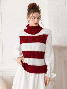 SHEIN MOD 1 chiếc áo len dệt kim dài cổ cao màu be cho nữ, áo len dệt kim mùa đông, áo len xấu xí, áo nữ, quần áo nữ, quần áo nữ, áo len mùa thu - Màu be - Xem 6