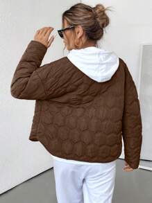 GENKIRA Fashionable Casual Geometric Pattern Round Neck PocketPadded Insulated Polyfill Synthetic Insulation Winter Coat Winter Jacket Jacket Fall Cloth For Women - Brown - View 4
