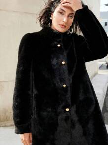 Aveloria Commuter Style Fluffy Blended Fuzzy Longline Loose Overcoat