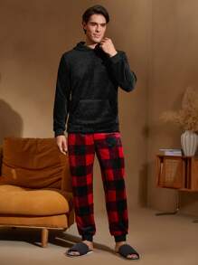 Bộ đồ ngủ quần kẻ sọc và áo hoodie mềm mại thoải mái cho nam, mùa thu/đông, dành cho Giáng sinh - Nhiều màu - Xem 8