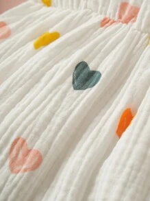 嬰兒女孩心形印花連體衣，蝴蝶結裝飾和荷葉邊設計 - 粉色 - 查看 3