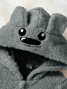 Young Boy Khaki Solid Bear Graphic Romper - Grey - View 7