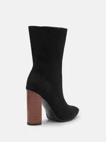 CUCCOO BIZCHIC Printed Wood Grain Thick Heel Pointed Toe Ankle Boots For Christmas And New Year Holiday - Black - View 8