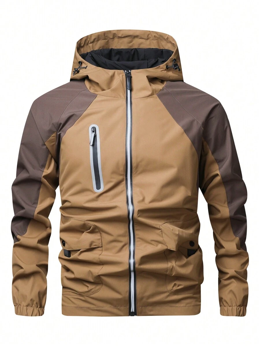 Gym Rark Boyfriend Style Men's Contrast Color Hooded Zip Up Casual Long Sleeve Sports Jacket - Coffee Brown - View 1