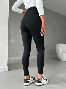 EURMUSE Women Belt Detailed Strech Legging Pant - Black - View 2