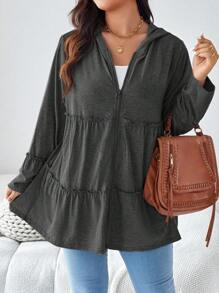 EMERY ROSE Abrigo largo de manga larga de uso diario casual con capucha y cremallera, de unicolor, con bolsillos, ropa de invierno, conjunto de atuendo para vacaciones, térmico, talla grande