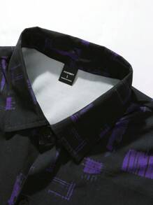 Manfinity Homme Men's Casual Long Sleeve Brush Print Button Down Shirt, Autumn