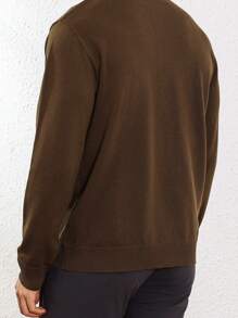 Manfinity Homme Men's Round Neck Button Long Sleeve Casual Solid Color Simple Fashionable Knit Sweater - Coffee Brown - View 2