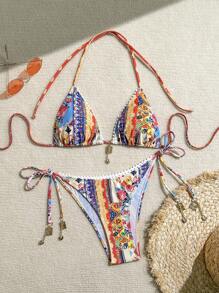 Swim Vcay Bikini tam giác cổ chữ V phong cách Boho Bohemian dành cho nữ mùa hè - Nhiều màu - Xem 3