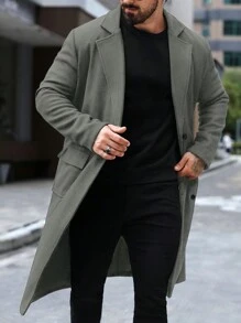 Manfinity Mode 男士休闲翻领拼布口袋双排扣大衣，秋冬款 - 深灰色 - 查看 6