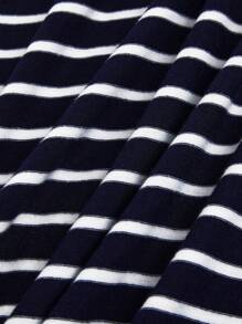 Calvaya 大码条纹简约喇叭裤，适合日常休闲穿着 - 藏蓝色 - 查看 4