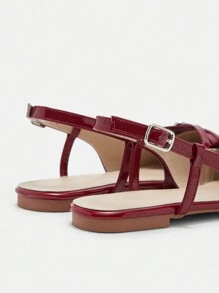 CUCCOO BIZCHIC 女士红色交叉带尖头平底露跟鞋 - 适合通勤、约会、购物，适合圣诞节和新年假期氛围秋冬季