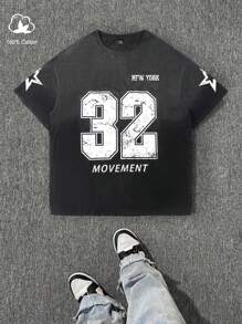 Manfinity Sporsity Plus Size Men's Casual Letter Print Crew Neck Short Sleeve T-Shirt