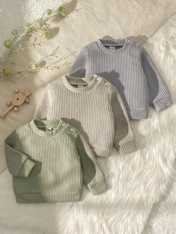 SHEIN Vintaside Kids Babyjongens effen trui met open schouderontwerp, eenvoudig en elegant, gemakkelijk te combineren met verschillende ondershirts en broeken, moeiteloze modelooks voor herfst/winter