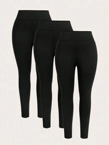 SHEIN PETITE CURVE Frauen Große Größen Lässig Sport Slim Leggings 3 Pack, Damen Unterteil, Damen Hosen, Kurvige Hosen