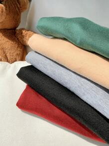 SHEIN 5 chiếc/gói Áo thun cổ tròn dài tay thường ngày phù hợp cho bé trai/bé gái, vừa vặn thoải mái, màu đen, xám, kaki, nâu, xanh lá cây, phối nhiều màu - Nhiều màu - Xem 8